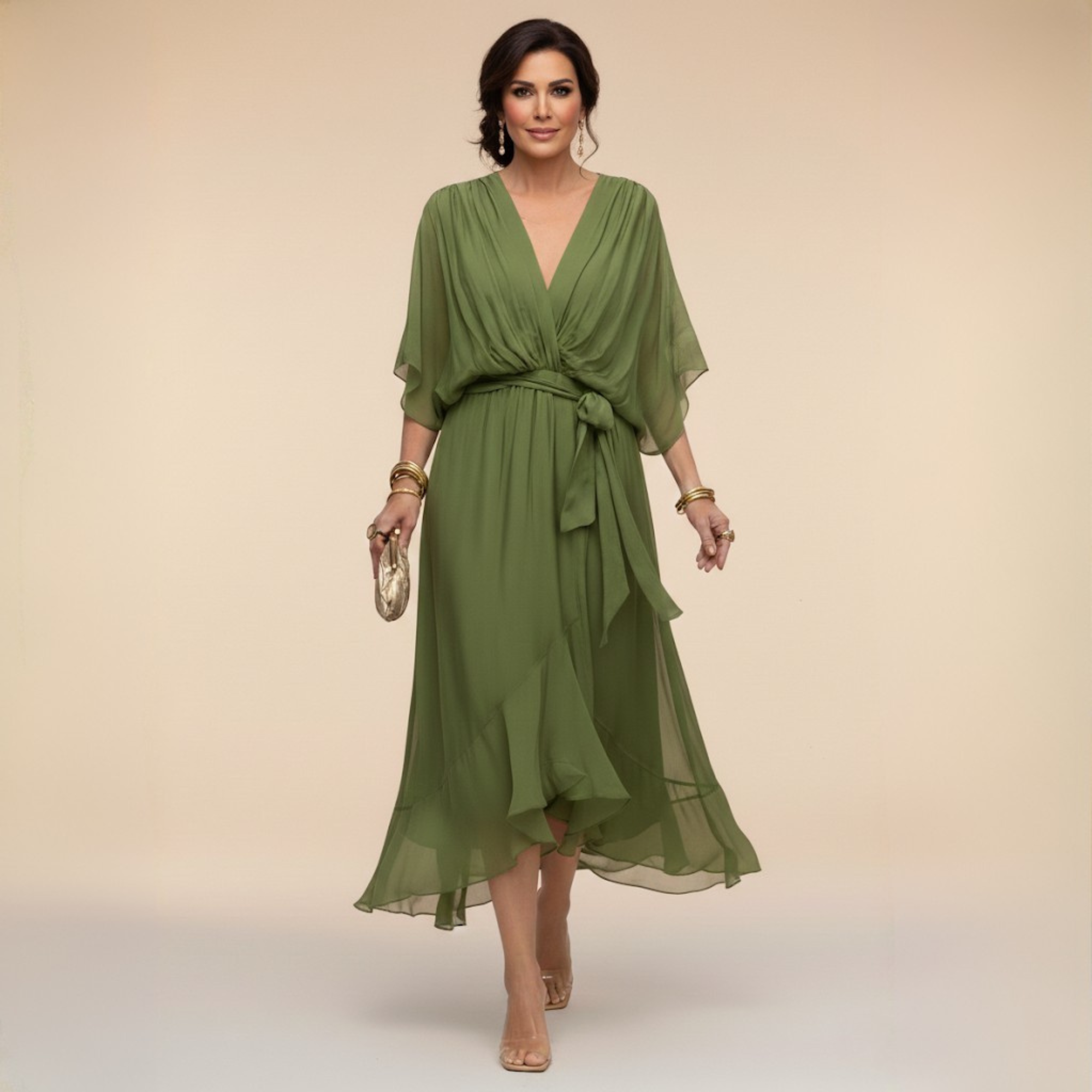 CONSUELO - Vestido de gasa  con escote en  V