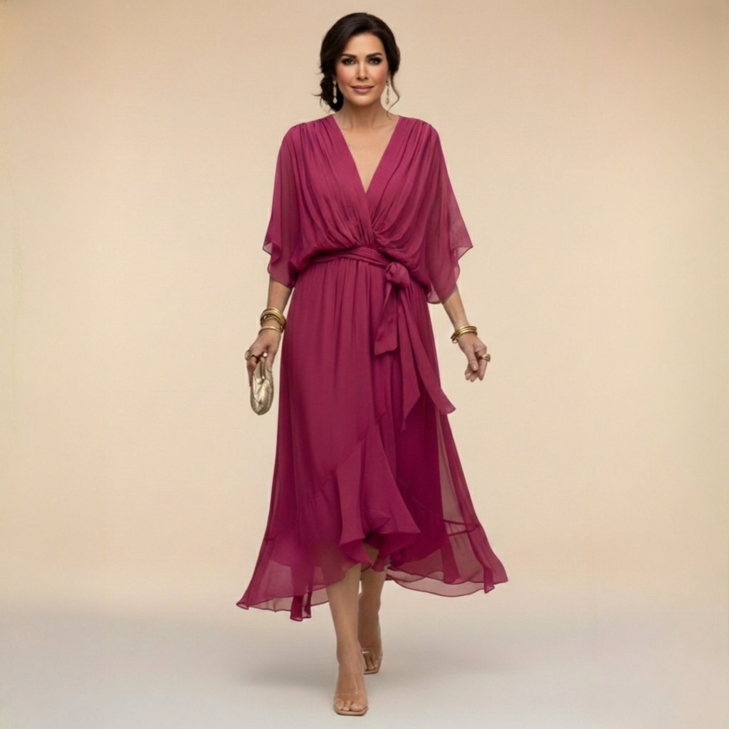 CONSUELO - Vestido de gasa  con escote en  V