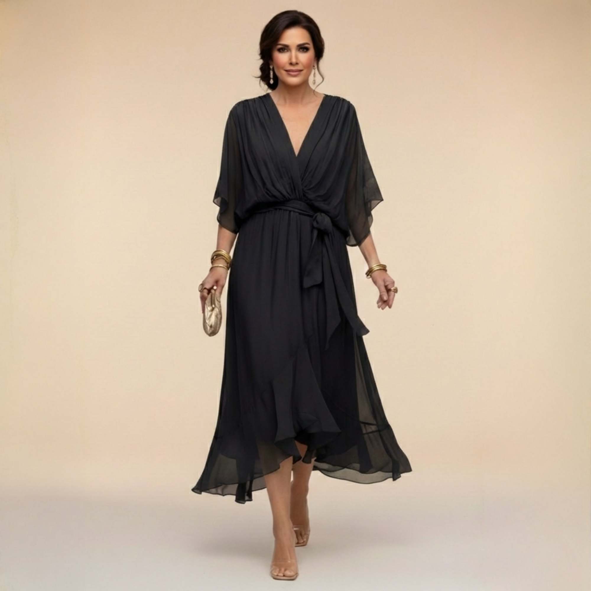 CONSUELO - Vestido de gasa  con escote en  V