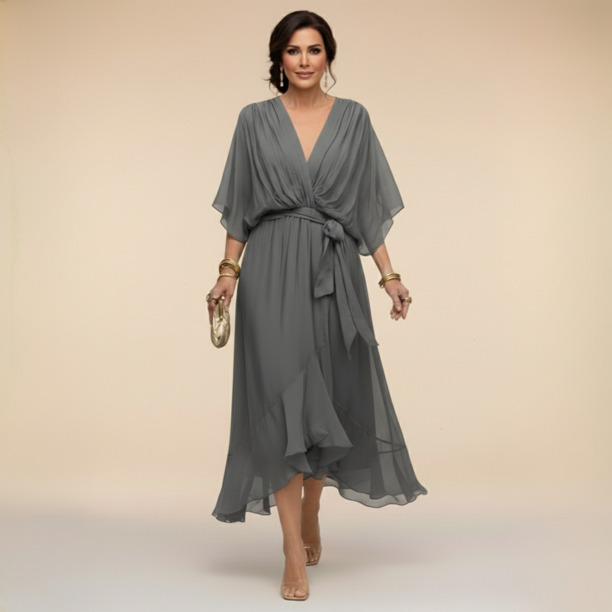 CONSUELO - Vestido de gasa  con escote en  V