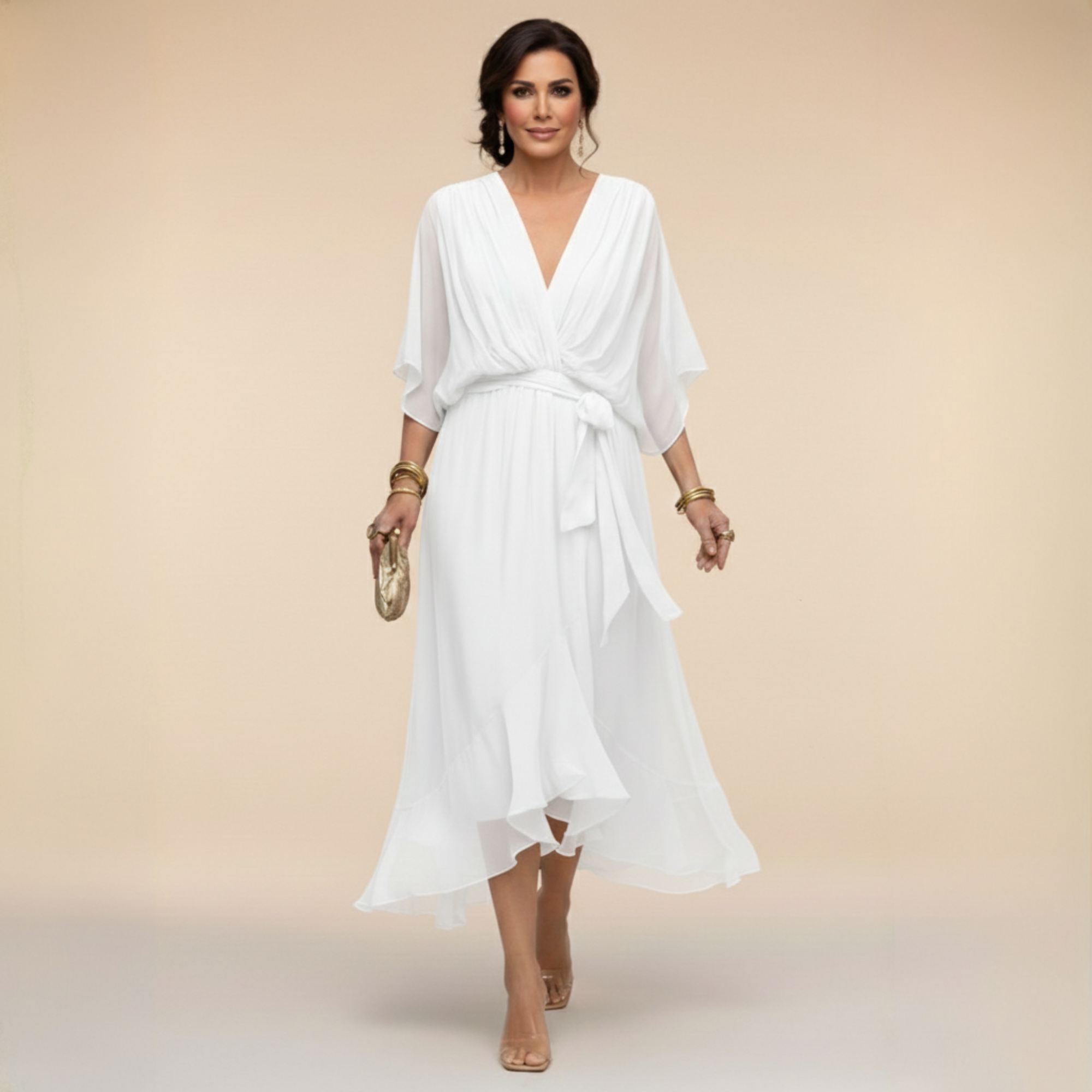 CONSUELO - Vestido de gasa  con escote en  V