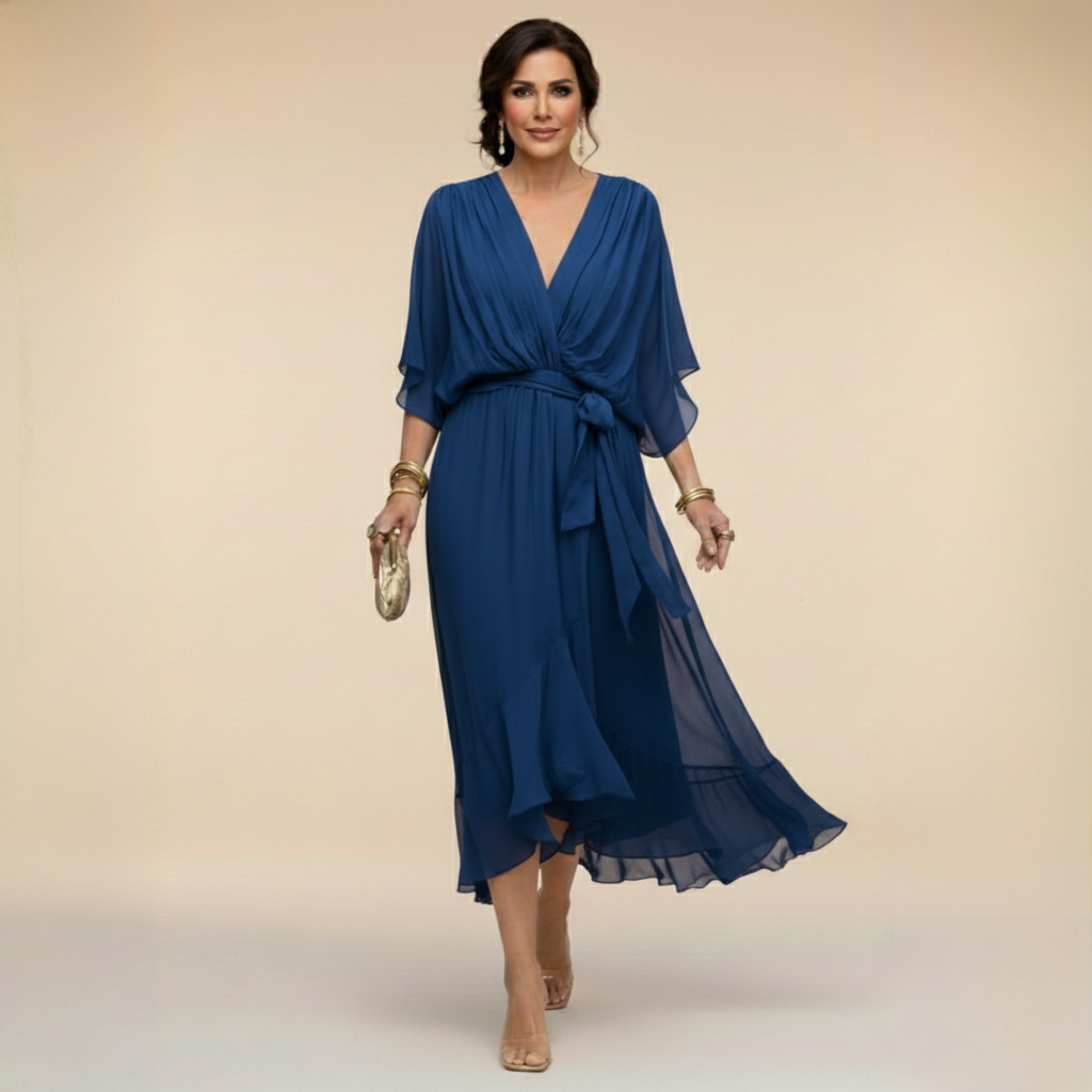 CONSUELO - Vestido de gasa  con escote en  V