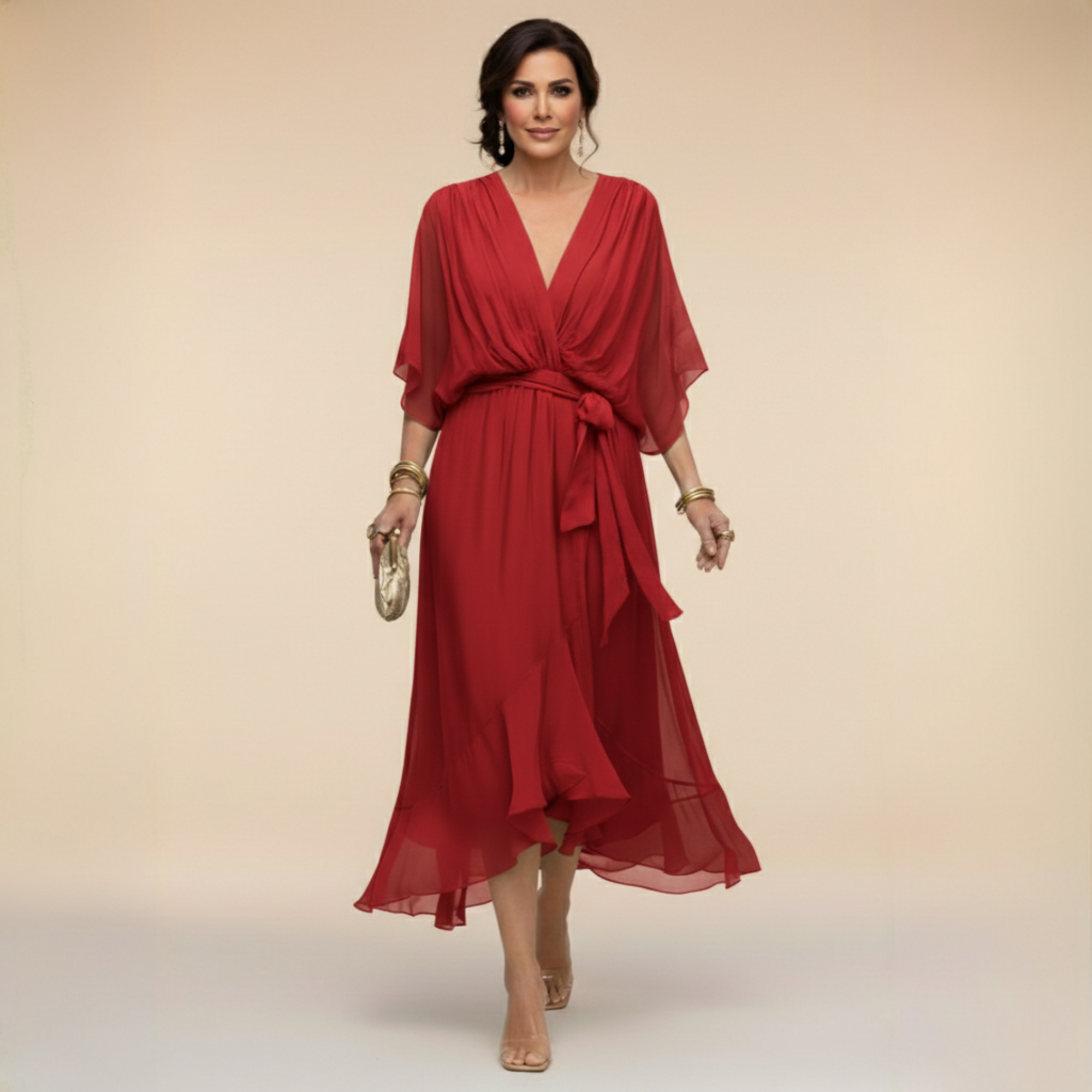 CONSUELO - Vestido de gasa  con escote en  V