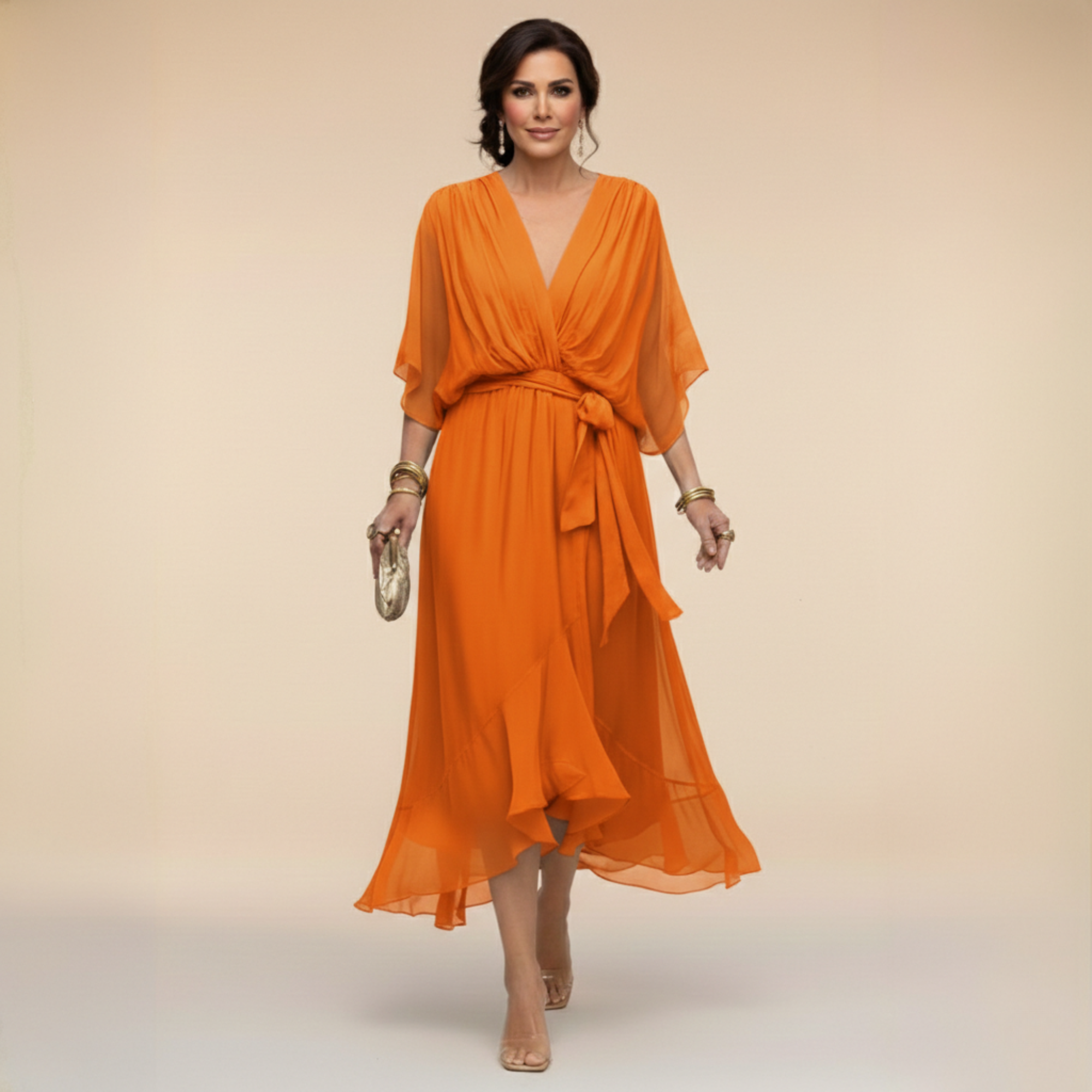 CONSUELO - Vestido de gasa  con escote en  V