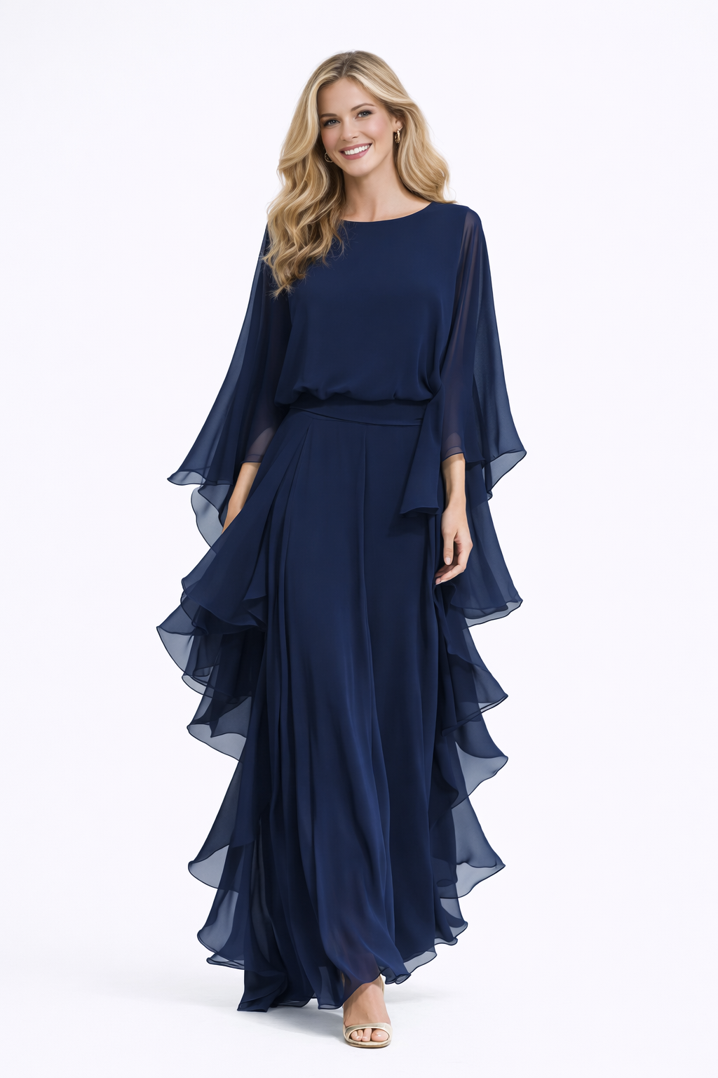 MARÍA JOSÉ - Elegante vestido de gasa con volantes