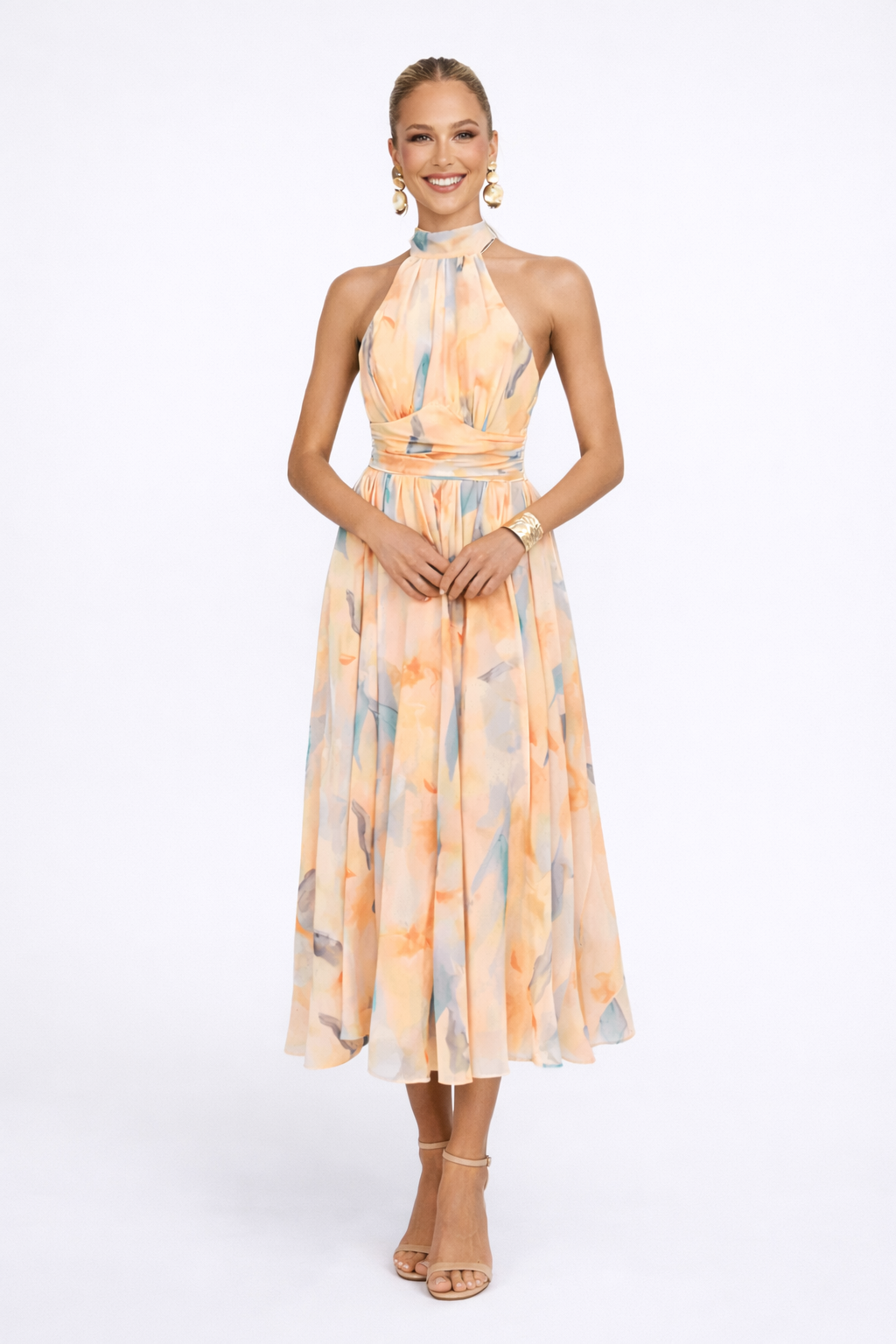 YAIZA™ - vestido de cuello Halter y estampado de acuarela