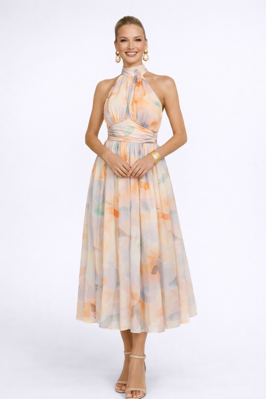 YAIZA™ - vestido de cuello Halter y estampado de acuarela