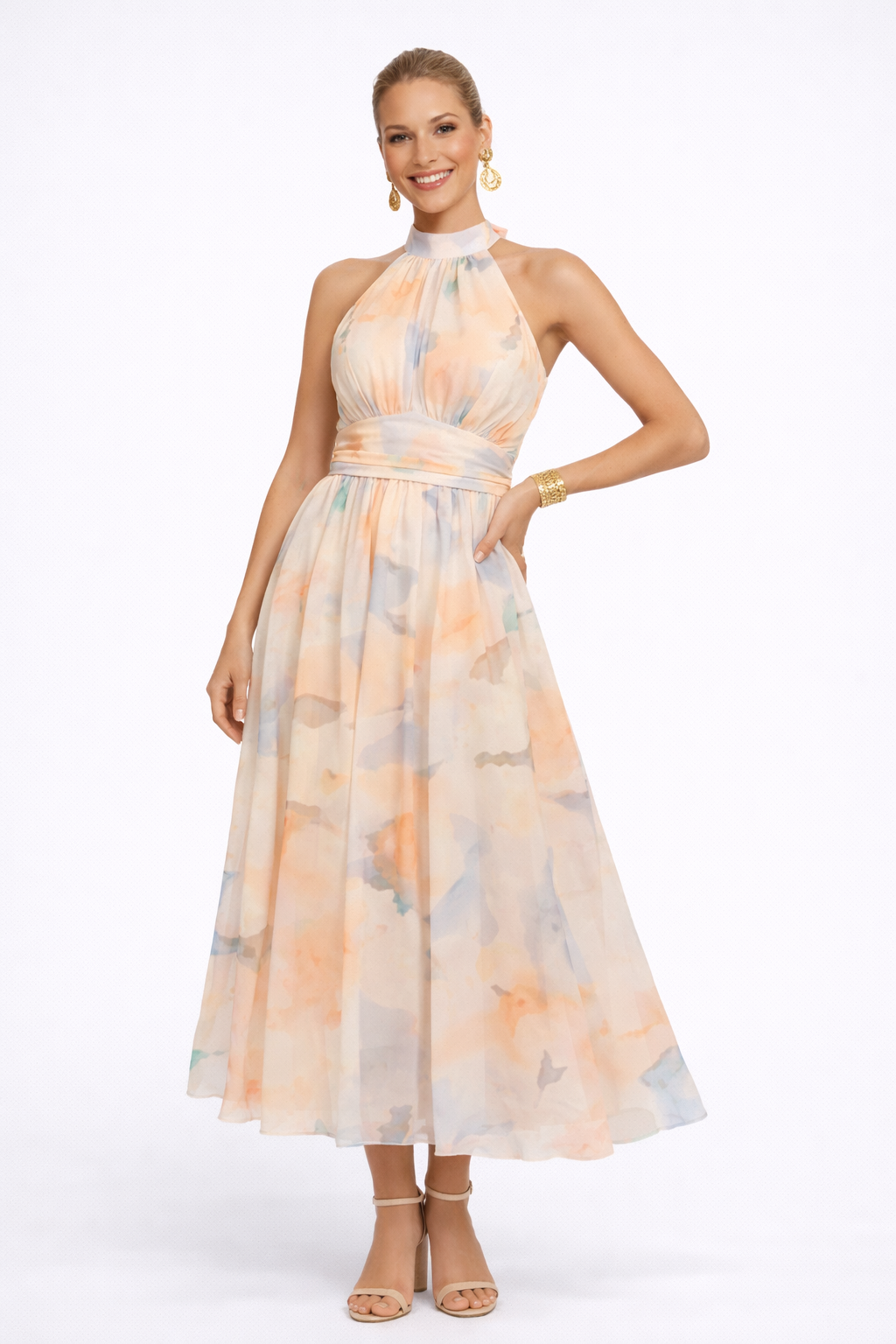 YAIZA™ - vestido de cuello Halter y estampado de acuarela