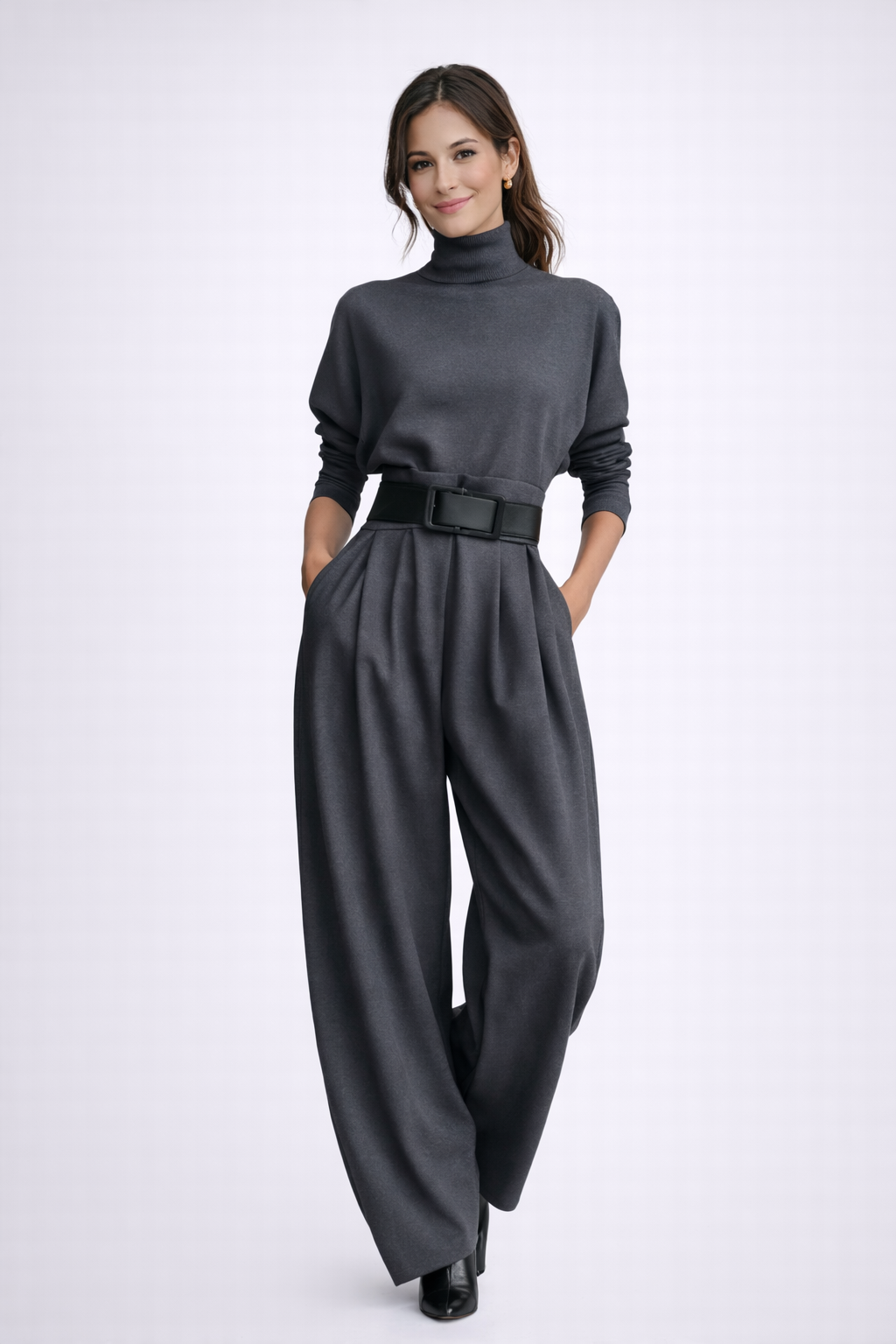 DÉBORA - Mono de cuello alto con pantalón ancho y cinturón