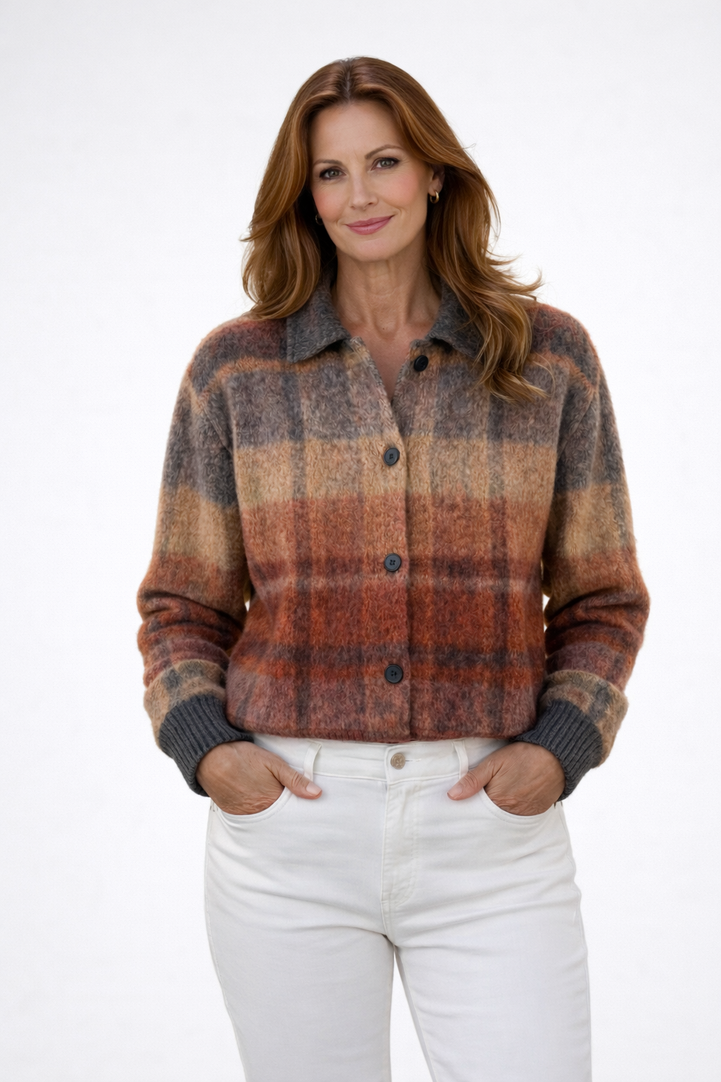MARTINA - Blusa de cuadros en cálidos tonos otoñales.