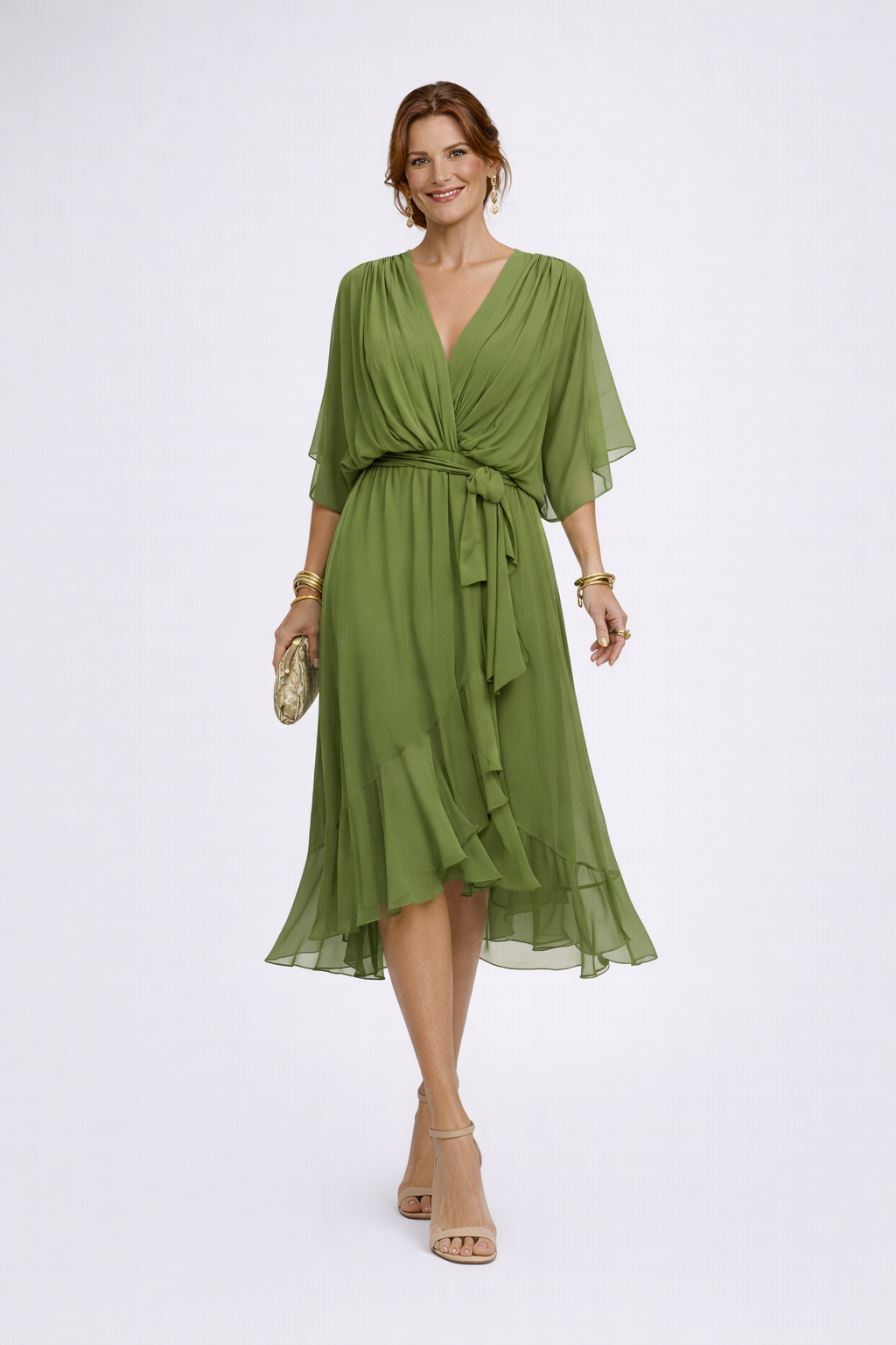 CONSUELO - Vestido de gasa  con escote en  V