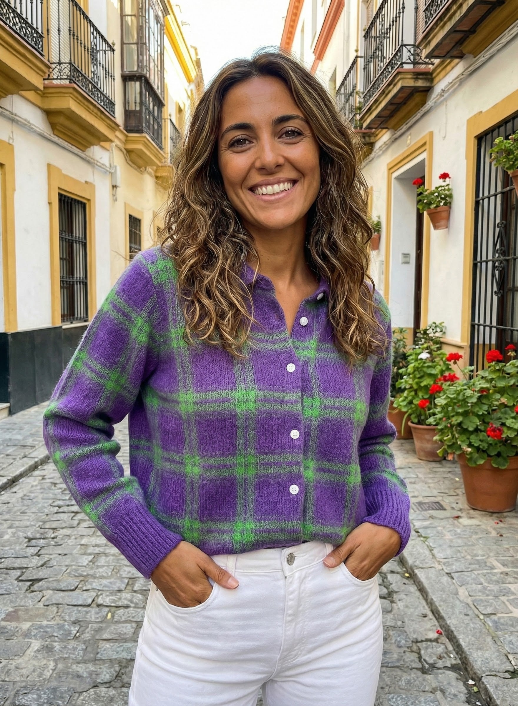 MARTINA - Blusa de cuadros en cálidos tonos otoñales.