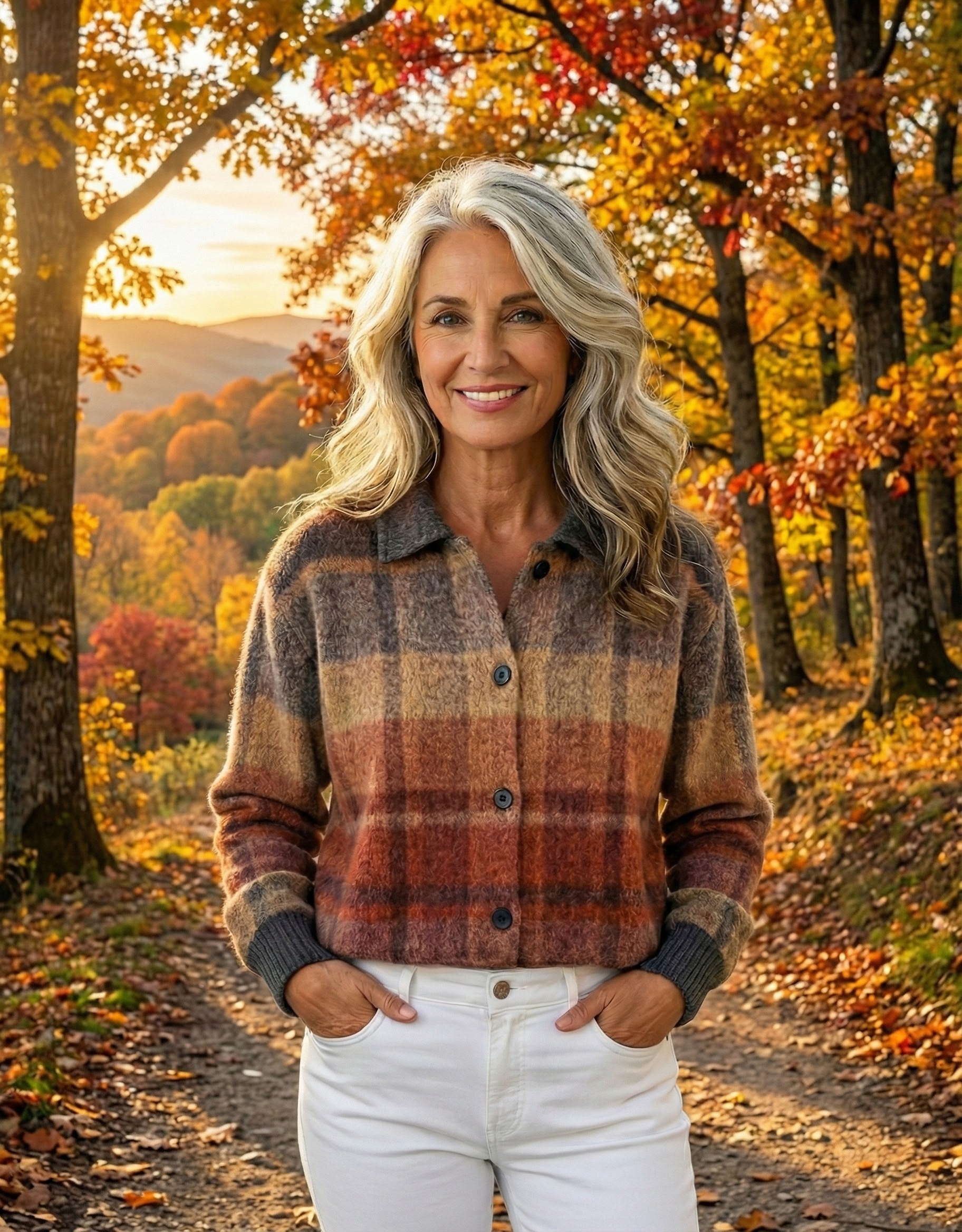 MARTINA - Blusa de cuadros en cálidos tonos otoñales.