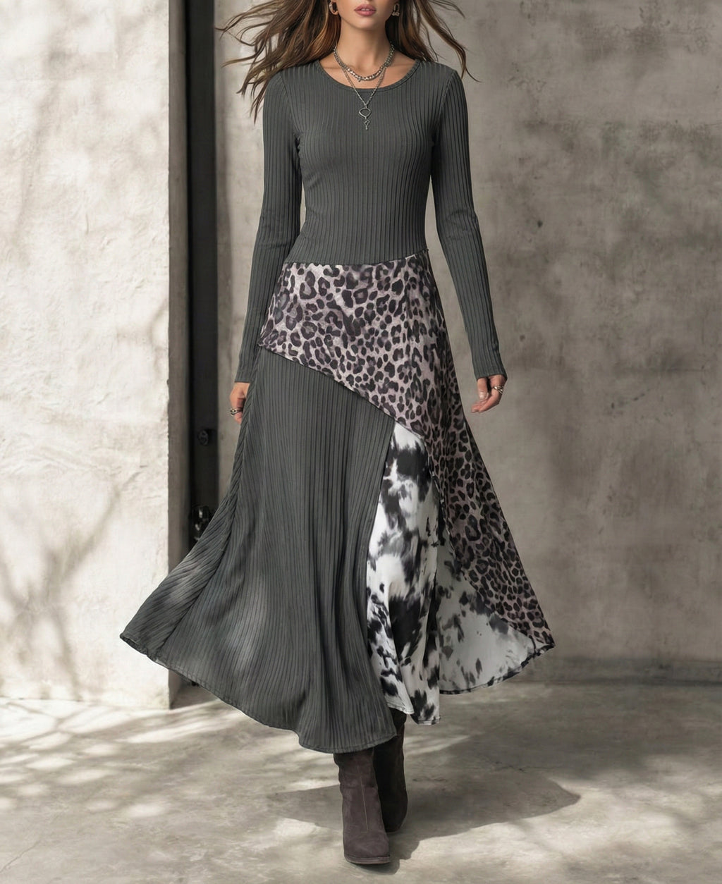 ESTEFANIA™ - Vestido largo con estampado de leopardo