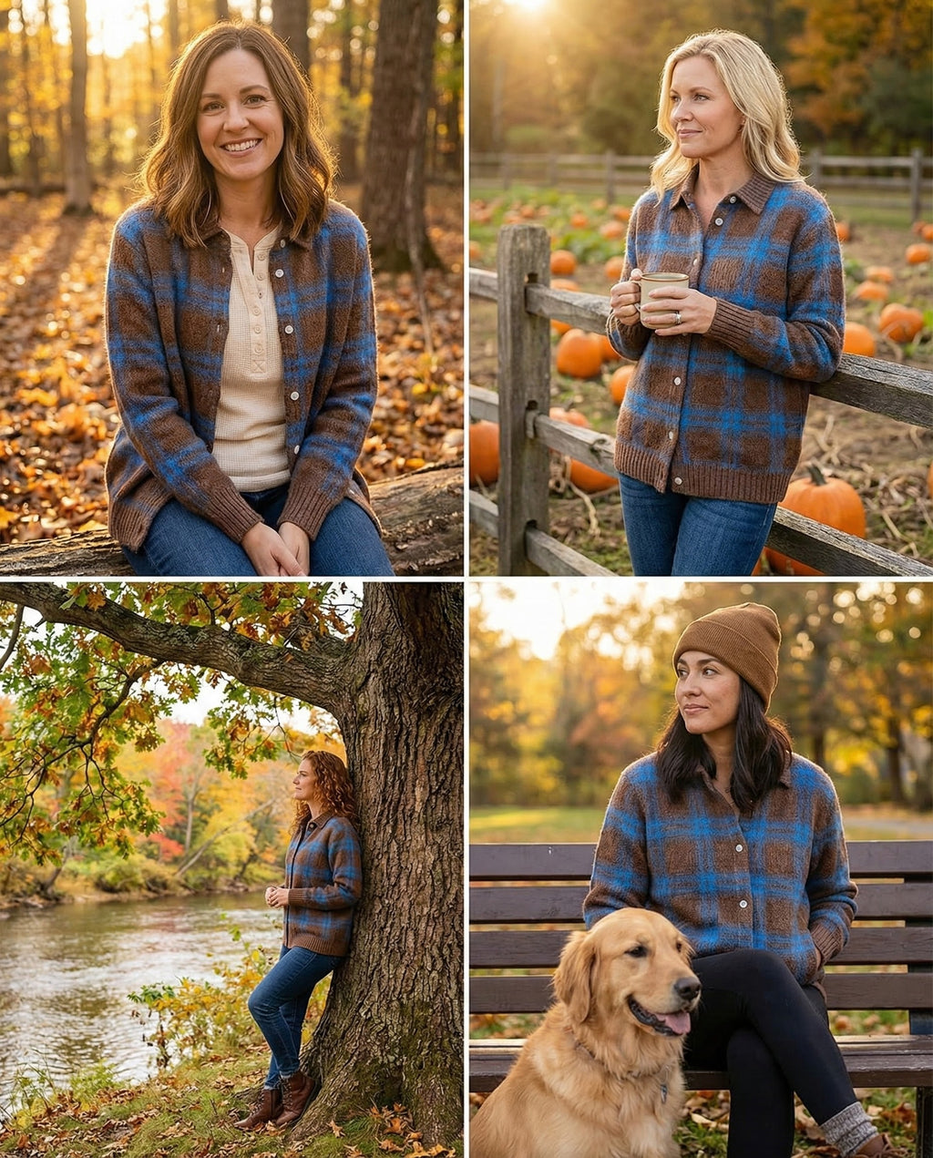 MARTINA - Blusa de cuadros en cálidos tonos otoñales.