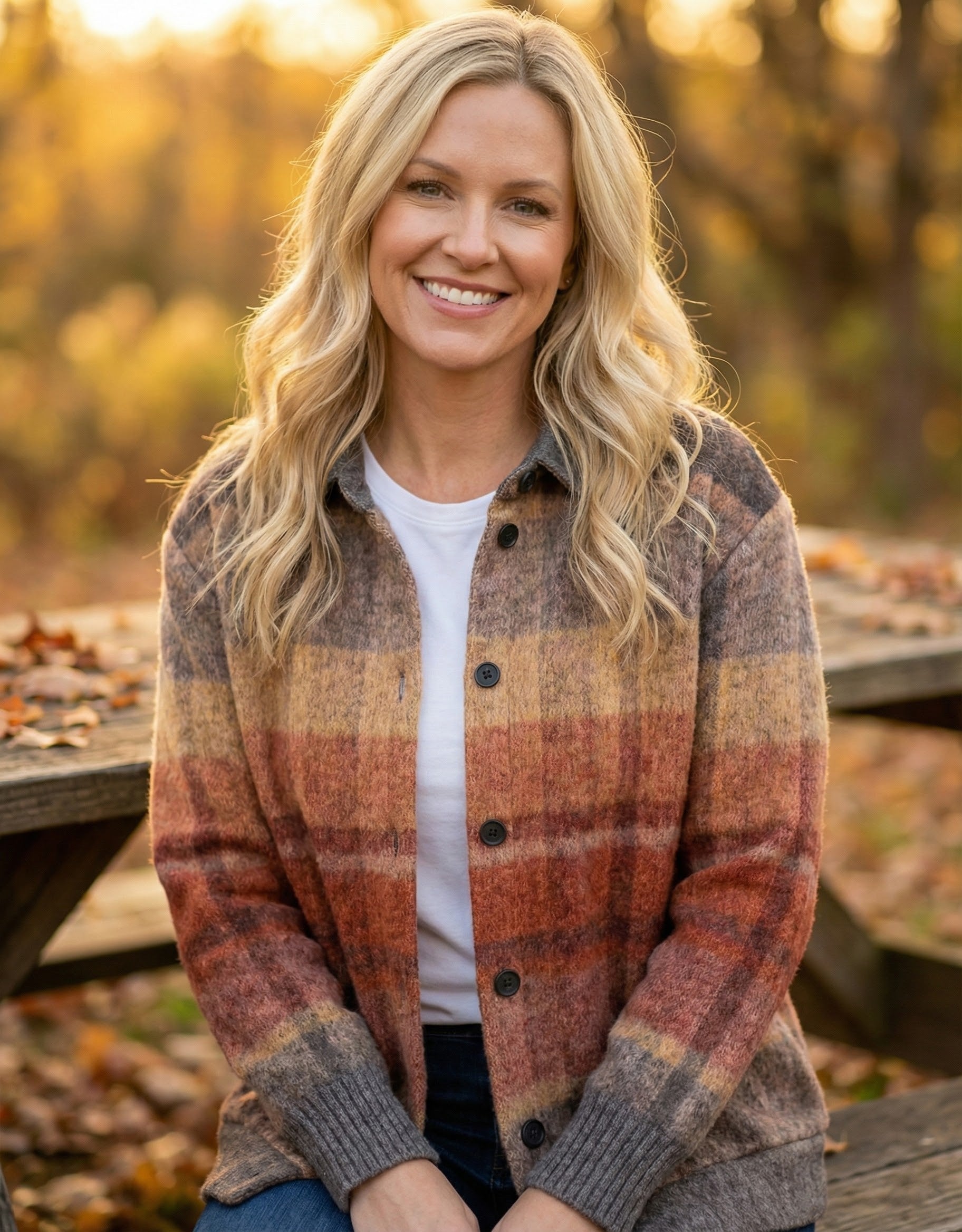 MARTINA - Blusa de cuadros en cálidos tonos otoñales.