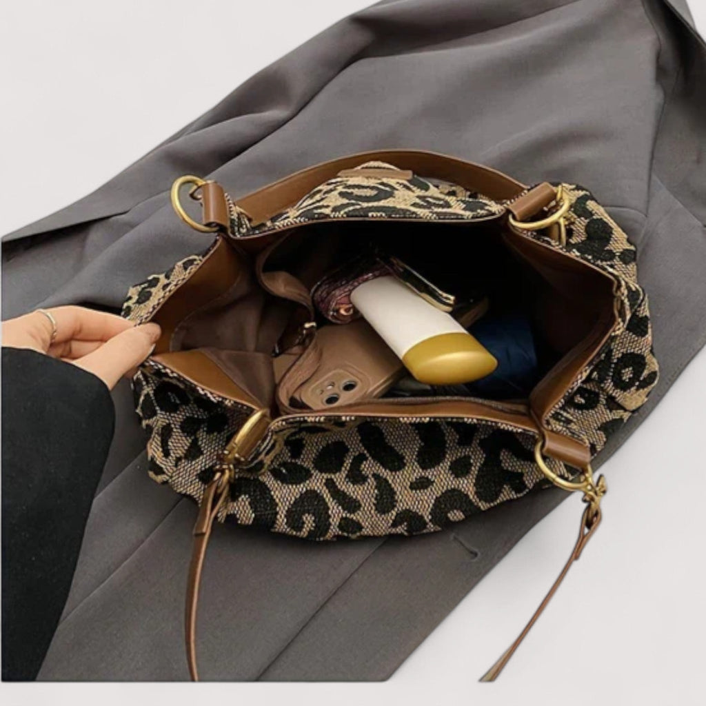 AURORA - Bolso de lona con estampado de leopardo, práctico y elegante.