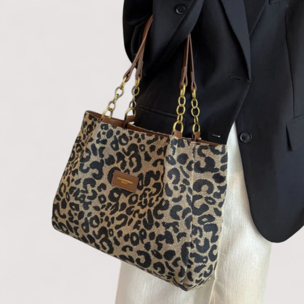 AURORA - Bolso de lona con estampado de leopardo, práctico y elegante.