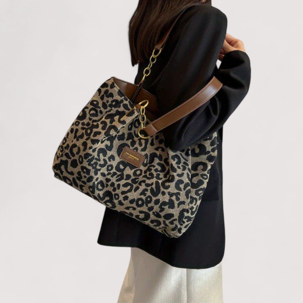 AURORA - Bolso de lona con estampado de leopardo, práctico y elegante.