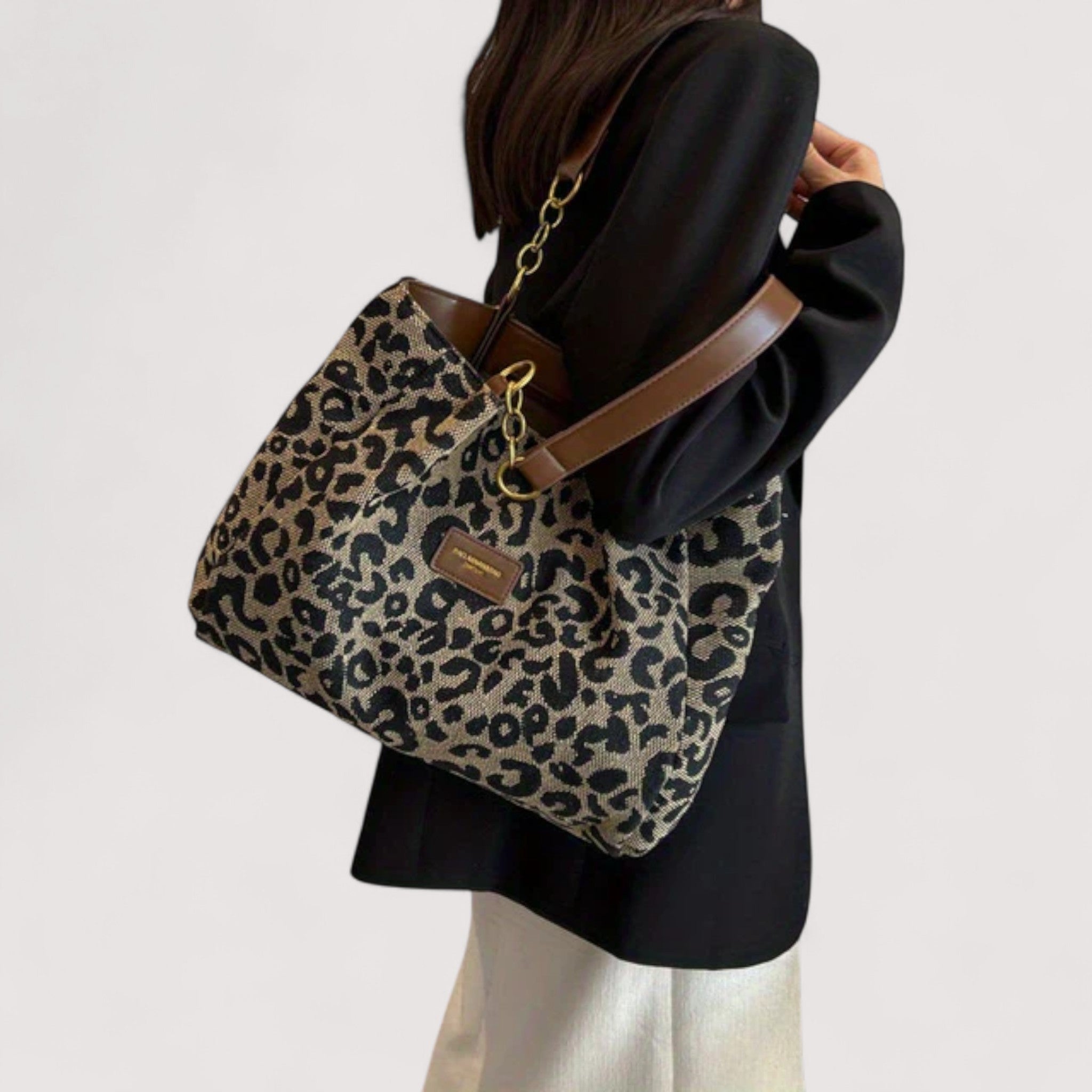AURORA - Bolso de lona con estampado de leopardo, práctico y elegante.