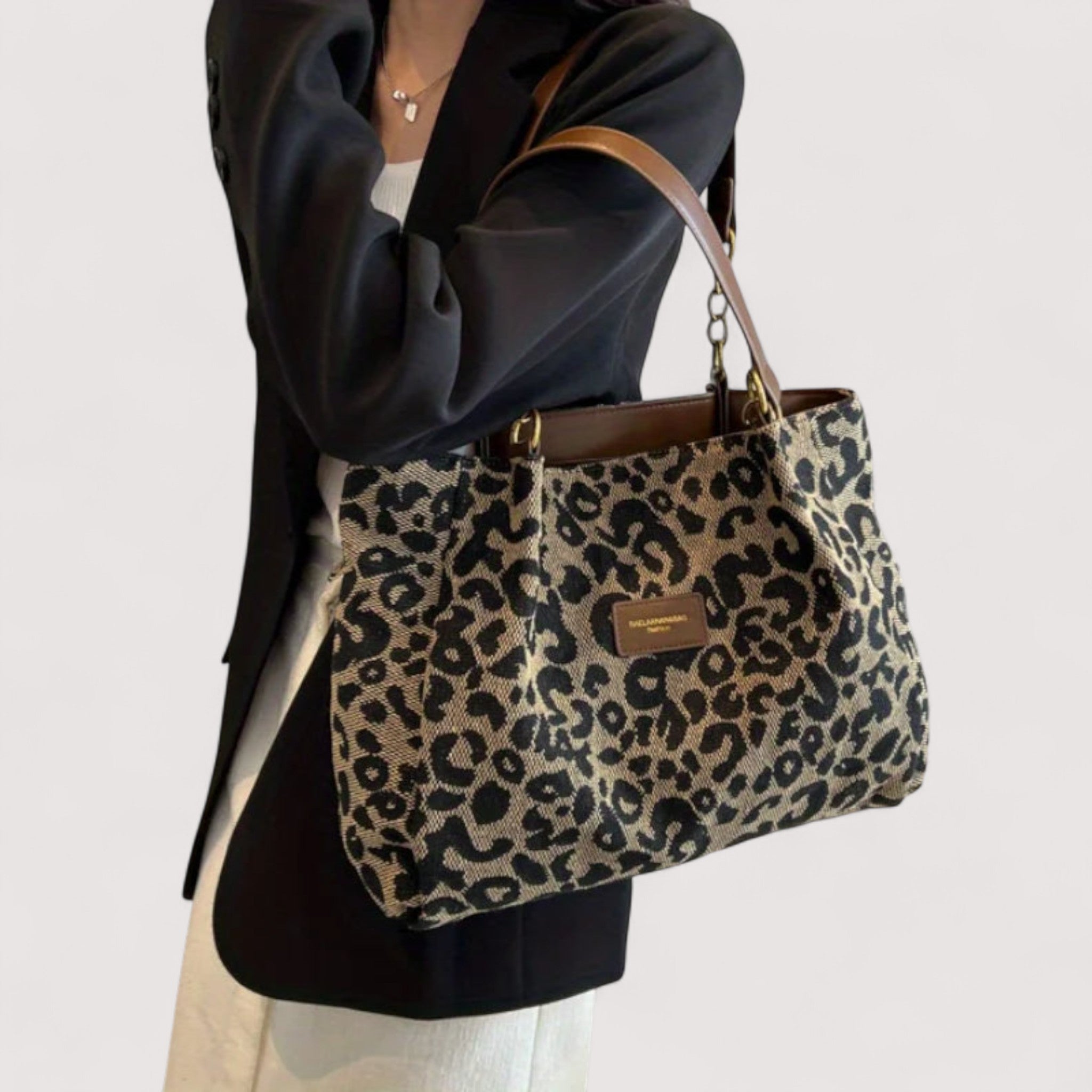 AURORA - Bolso de lona con estampado de leopardo, práctico y elegante.