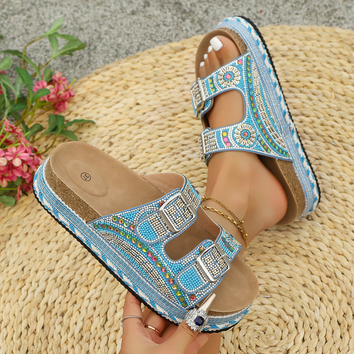 TRIANA - Sandalias de plataforma con cuentas de estilo Boho