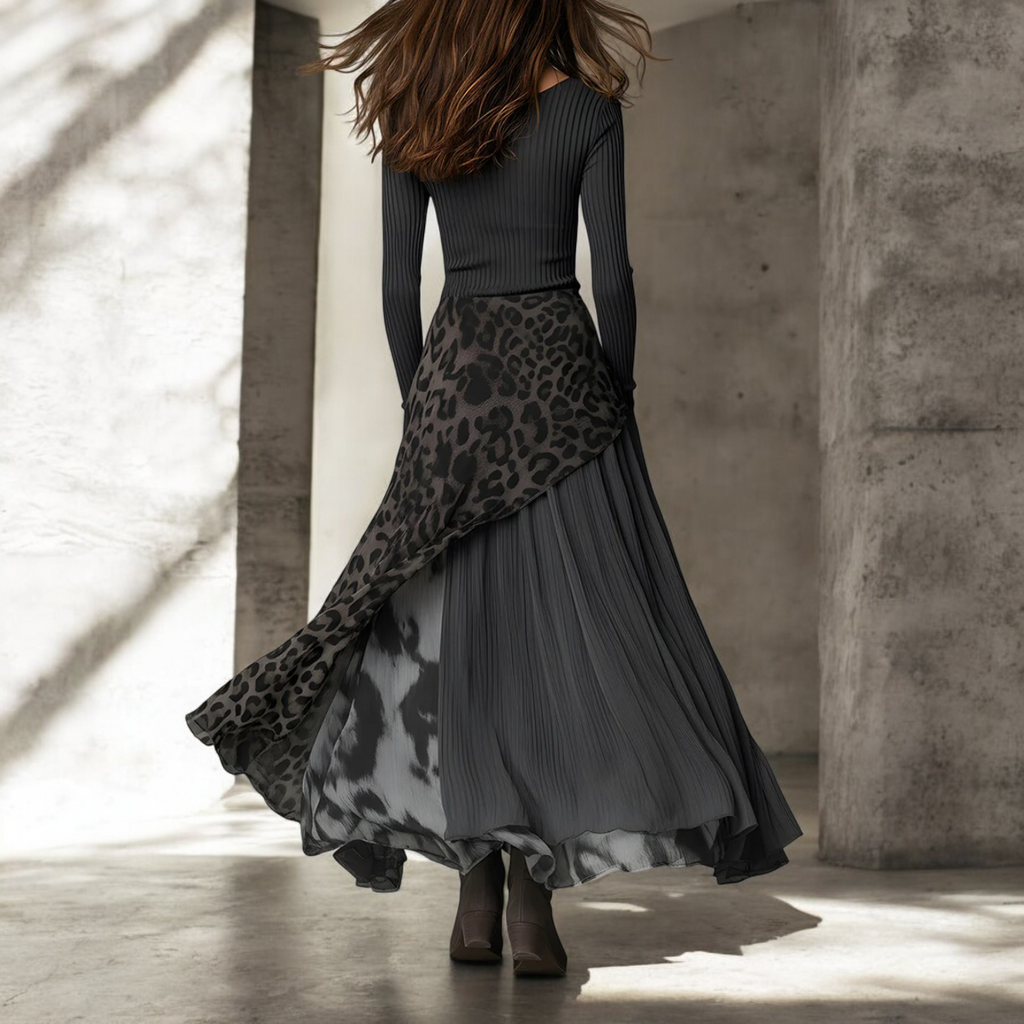 ESTEFANIA™ - Vestido largo con estampado de leopardo