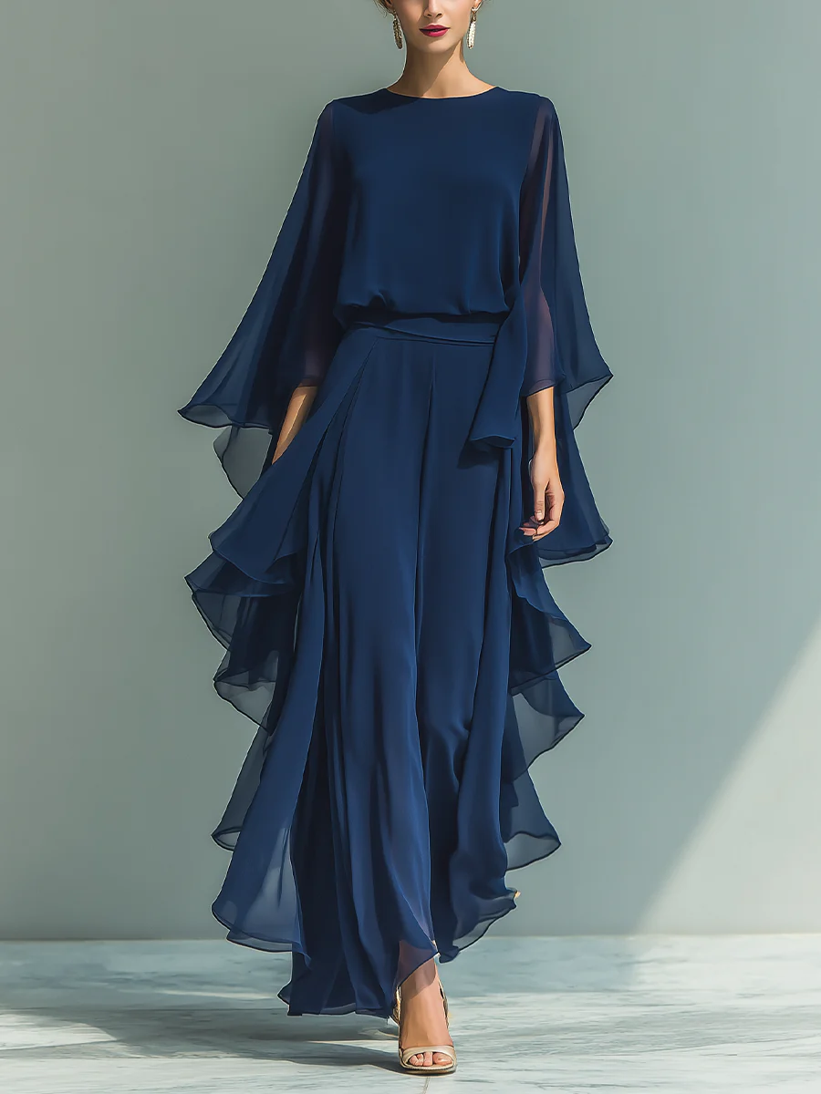 MARÍA JOSÉ - Elegante vestido de gasa con volantes