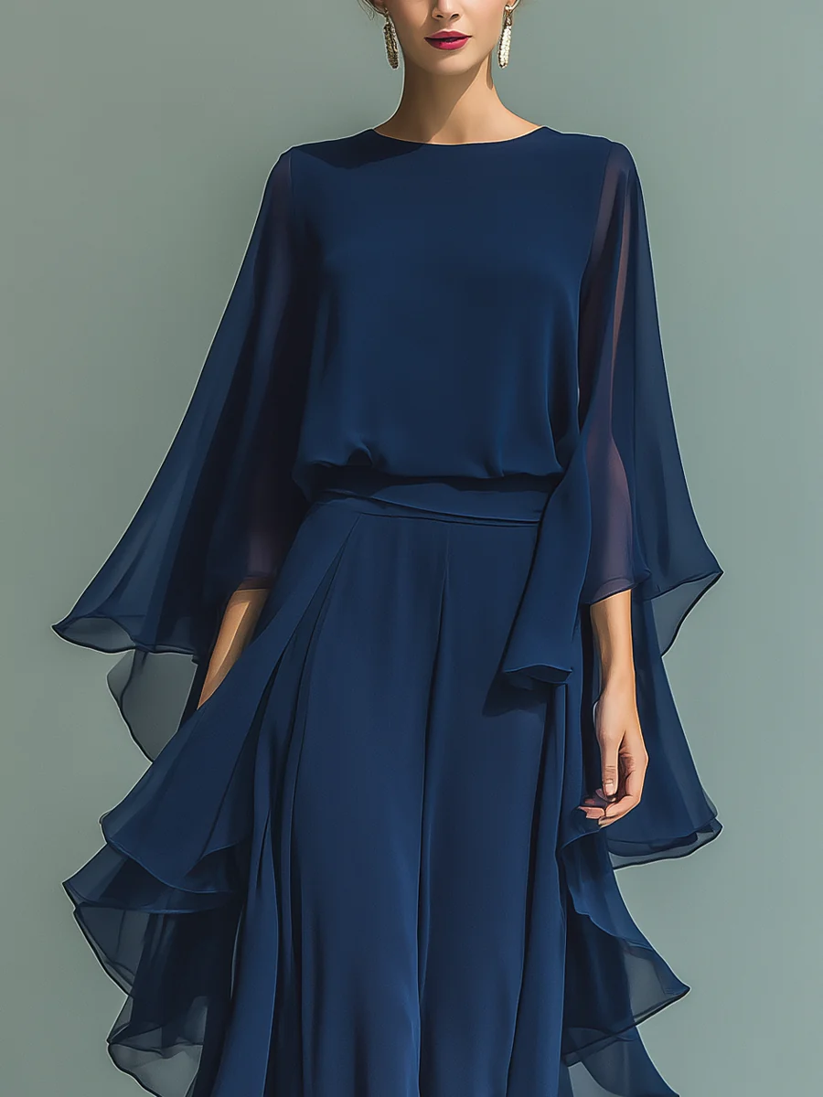 MARÍA JOSÉ - Elegante vestido de gasa con volantes