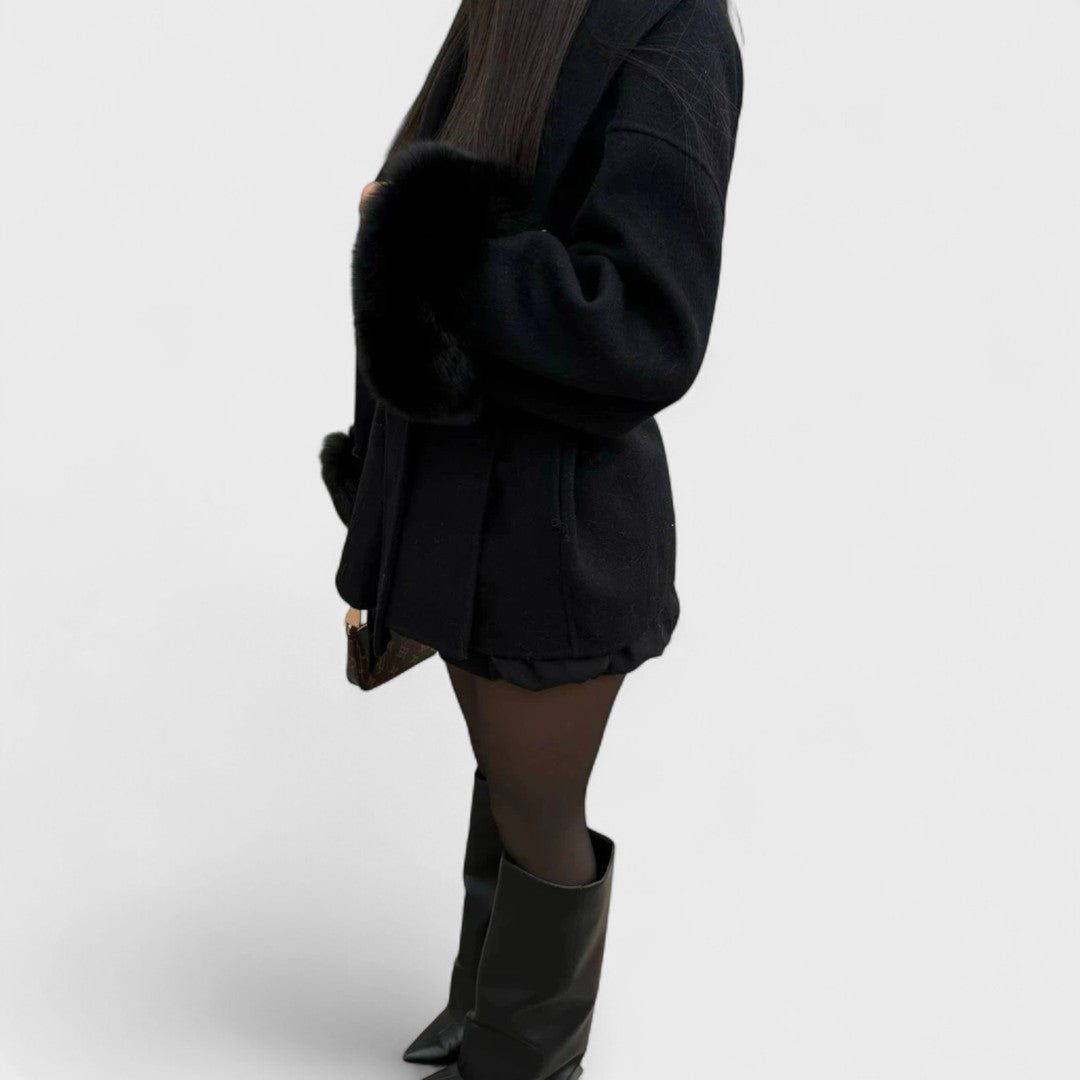 VALERIA – Elegante abrigo de piel autentica de lana de otoño.