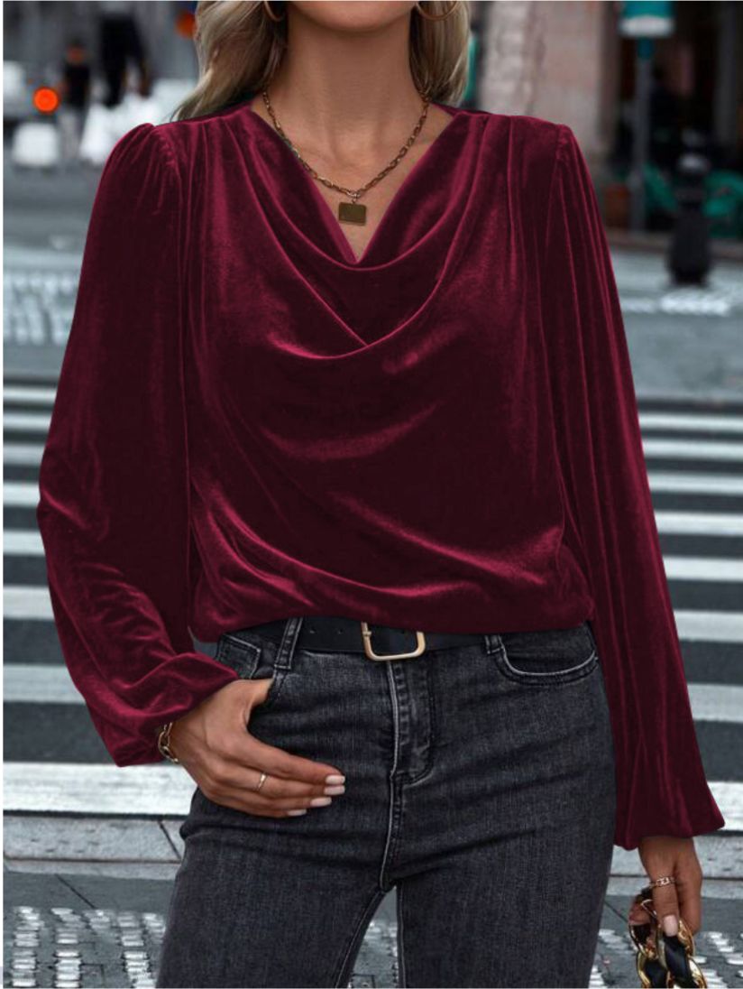 SILVIA - Top lujoso de tercopelo con cuello drapeado