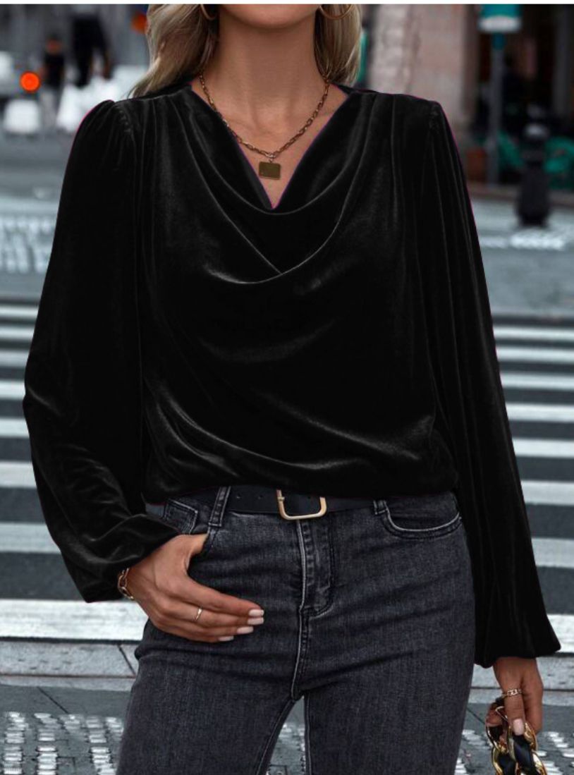 SILVIA - Top lujoso de tercopelo con cuello drapeado