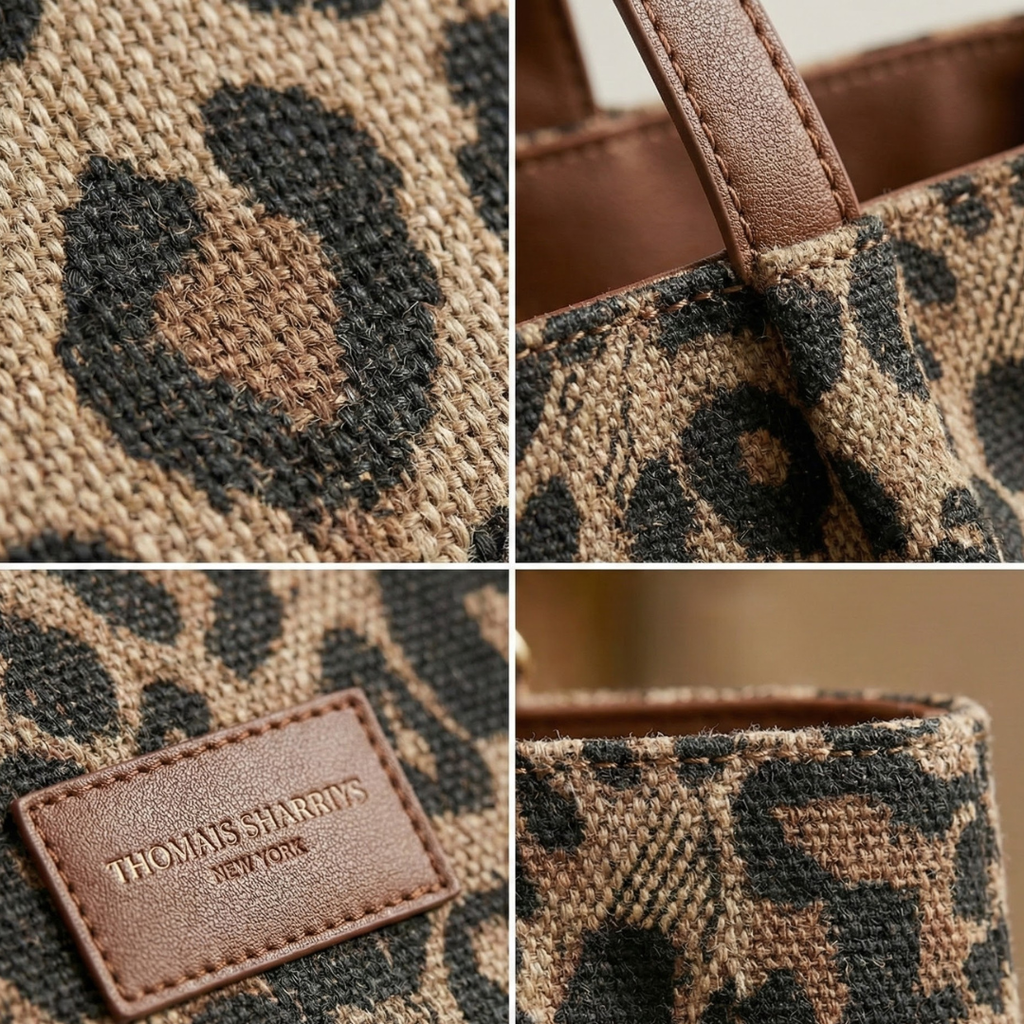 AURORA - Bolso de lona con estampado de leopardo, práctico y elegante.