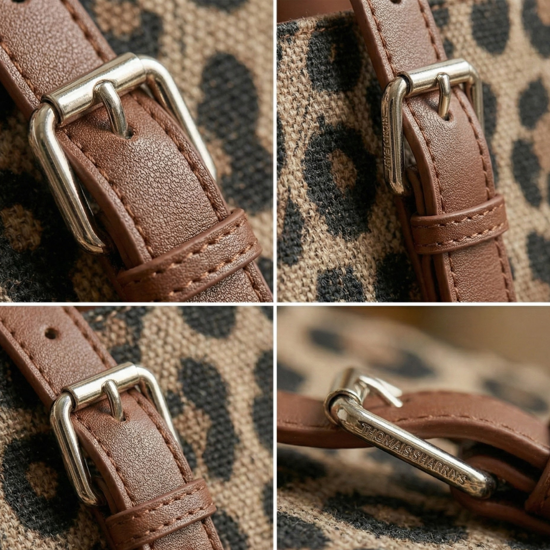 AURORA - Bolso de lona con estampado de leopardo, práctico y elegante.