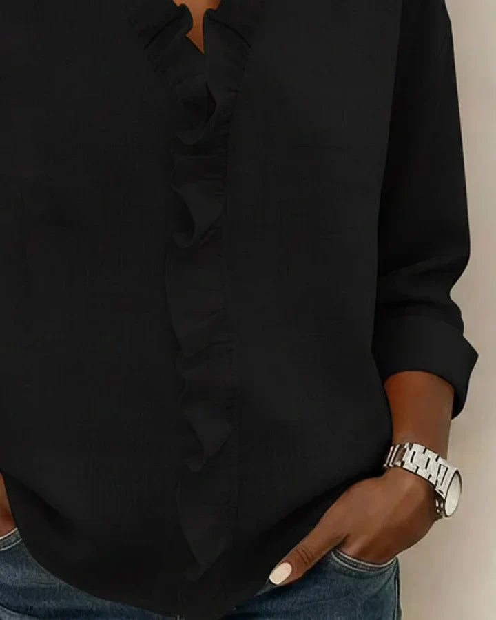 IDAIRA -  Blusa con volantes, cuello en V y mangas largas