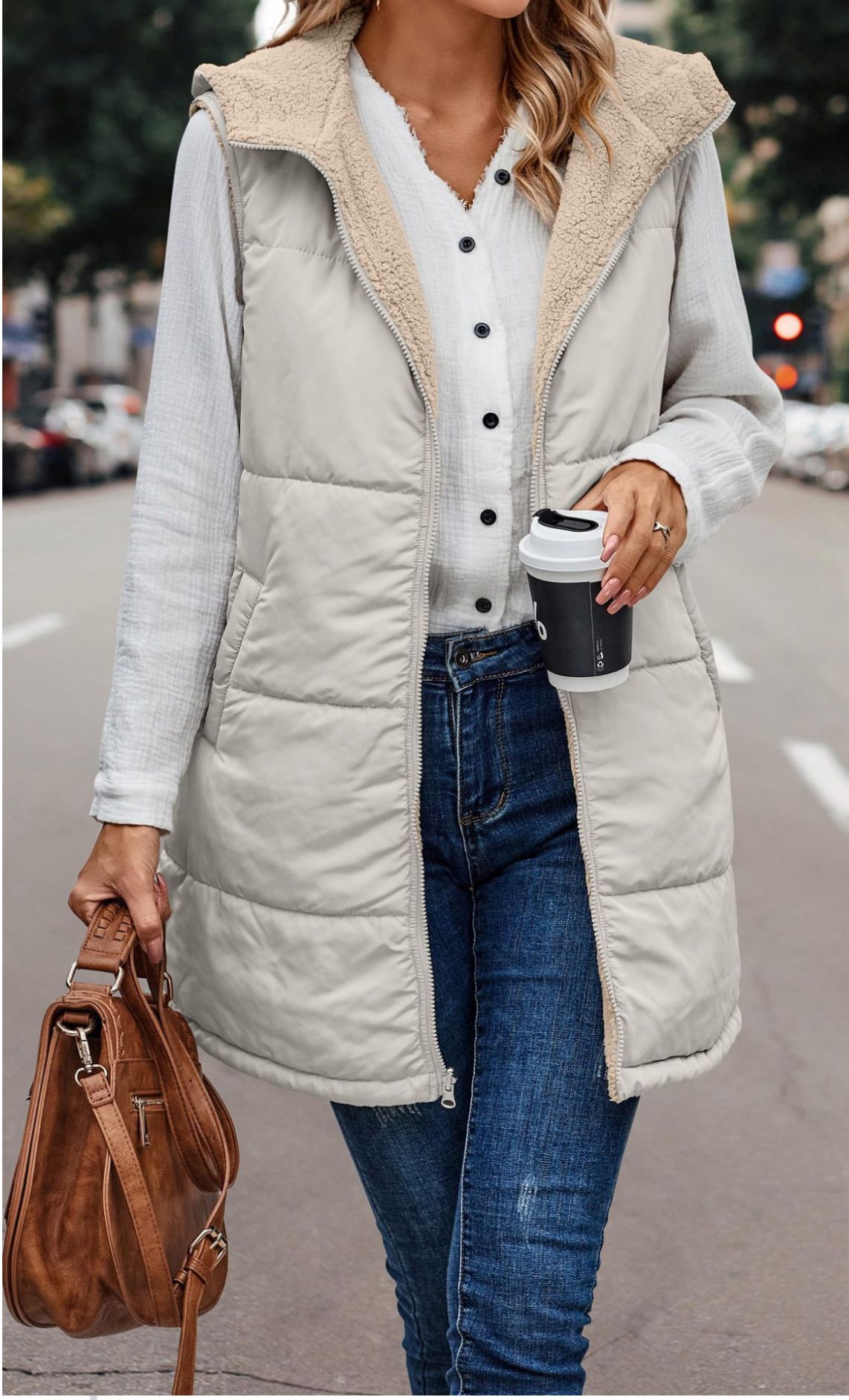 CINTIA – Chaleco reversible con capucha y forro polar